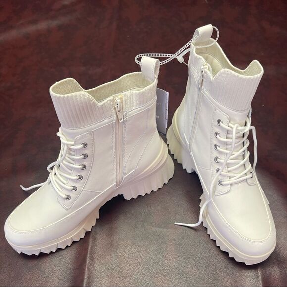 Nurture off white weatherized leather platform lace up boots, size‎ 8 new w/tags - Picture 1 of 16